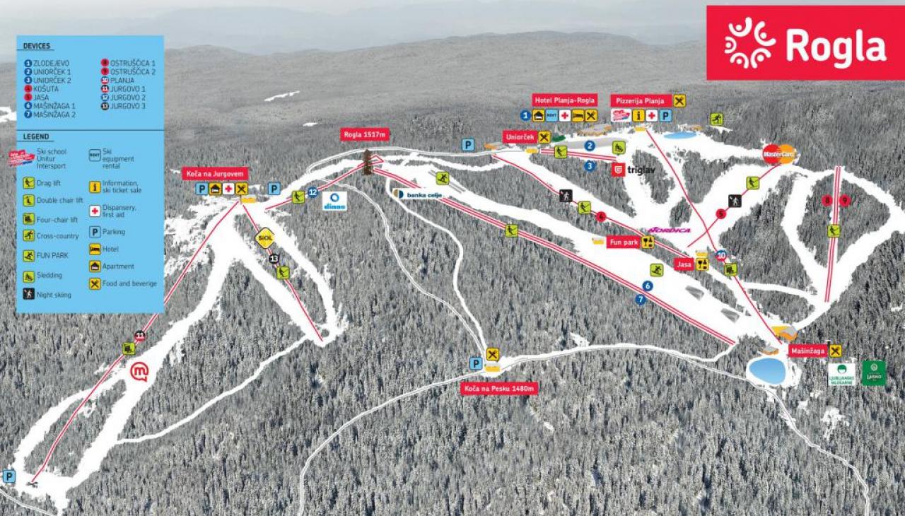 mapa ośrodka narciarskiego Rogla